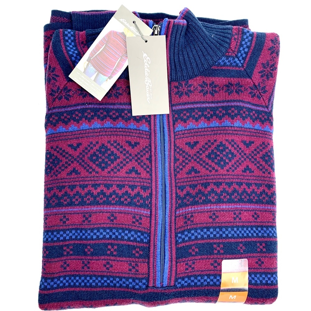 Eddie Bauer Fair Isle 3/4 Zip Mockneck Sweater M